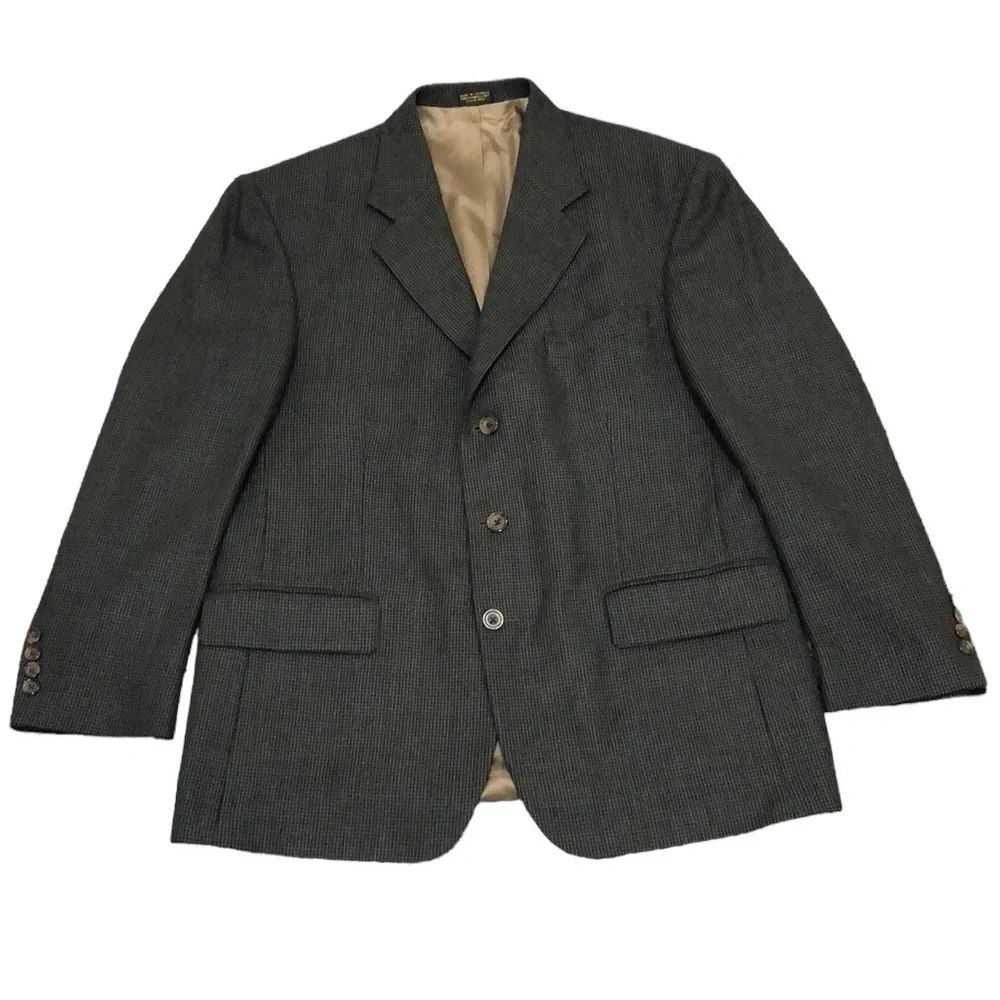 Oscar de la Renta Sports Coat Size 42S Brown Gray Crosshatch Pattern Wool